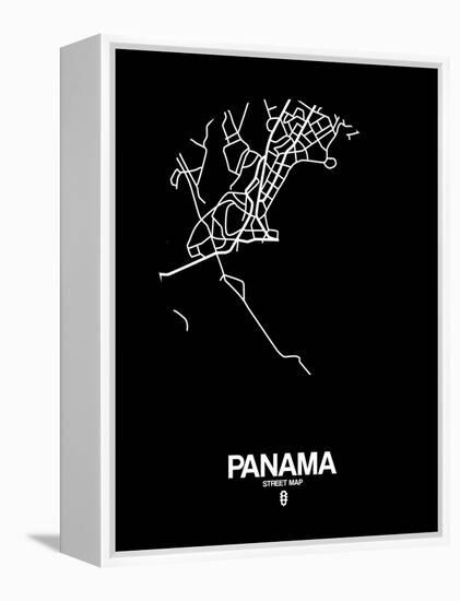 Panama Street Map Black-NaxArt-Framed Stretched Canvas