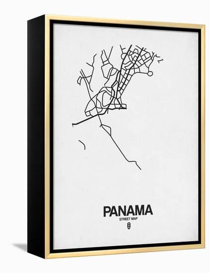 Panama Street Map White-NaxArt-Framed Stretched Canvas