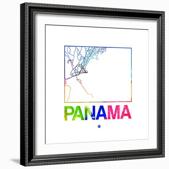 Panama Watercolor Street Map-NaxArt-Framed Premium Giclee Print