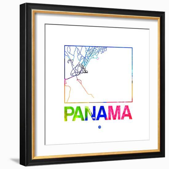 Panama Watercolor Street Map-NaxArt-Framed Premium Giclee Print