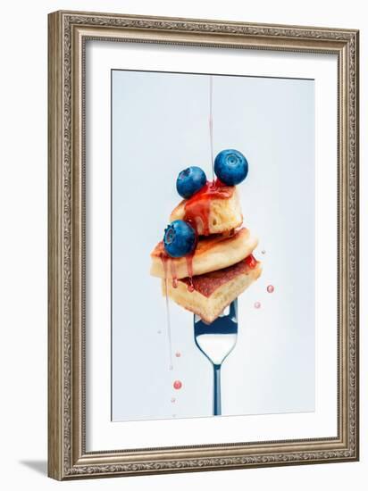 Pancakes with Blueberry and Syrup on Fork-Dina Belenko-Framed Photographic Print