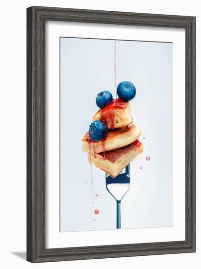 Pancakes with Blueberry and Syrup on Fork-Dina Belenko-Framed Photographic Print