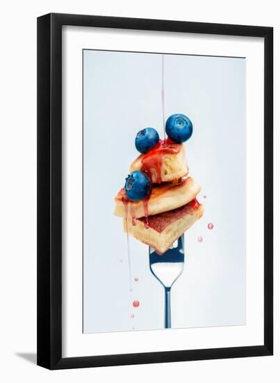 Pancakes with Blueberry and Syrup on Fork-Dina Belenko-Framed Photographic Print