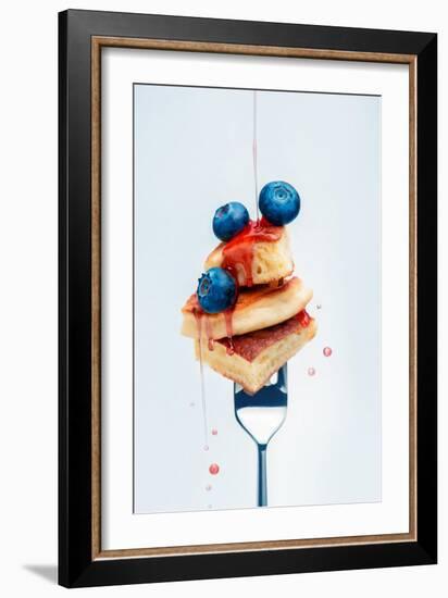 Pancakes with Blueberry and Syrup on Fork-Dina Belenko-Framed Photographic Print