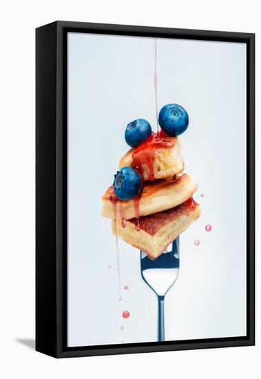 Pancakes with Blueberry and Syrup on Fork-Dina Belenko-Framed Premier Image Canvas