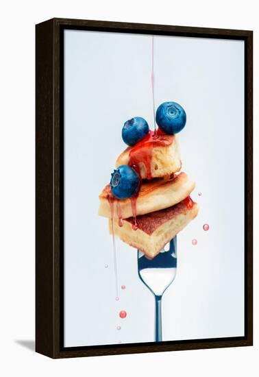 Pancakes with Blueberry and Syrup on Fork-Dina Belenko-Framed Premier Image Canvas