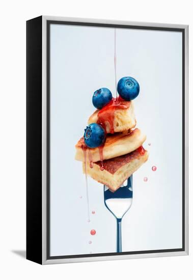 Pancakes with Blueberry and Syrup on Fork-Dina Belenko-Framed Premier Image Canvas
