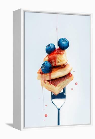Pancakes with Blueberry and Syrup on Fork-Dina Belenko-Framed Premier Image Canvas