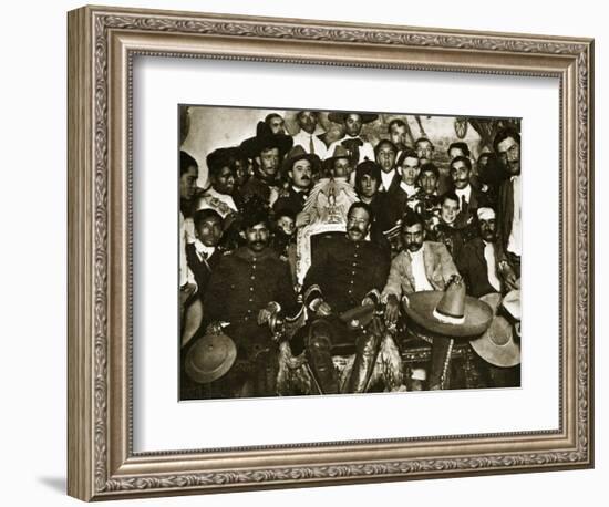 Pancho Villa in the Presidential Chair with Emiliano Zapata at His Side, Mexico City, 1914-5-null-Framed Giclee Print