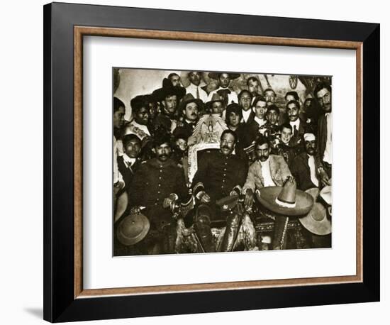 Pancho Villa in the Presidential Chair with Emiliano Zapata at His Side, Mexico City, 1914-5-null-Framed Giclee Print