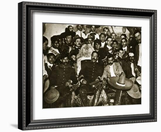 Pancho Villa in the Presidential Chair with Emiliano Zapata at His Side, Mexico City, 1914-5-null-Framed Giclee Print