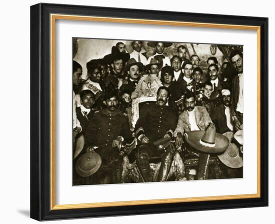 Pancho Villa in the Presidential Chair with Emiliano Zapata at His Side, Mexico City, 1914-5-null-Framed Giclee Print