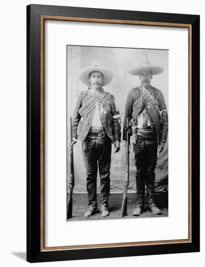 Pancho Villa's Men Urbino and Iluarte Stand at Attention with Rifles, Bandoliers and Pistols-null-Framed Art Print