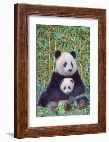 Panda And Baby-null-Framed Art Print