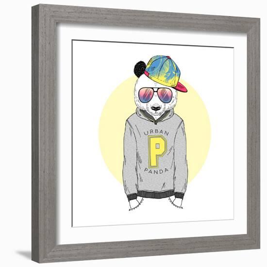 Panda Boy Dressed up in Hoodie with-Olga_Angelloz-Framed Art Print