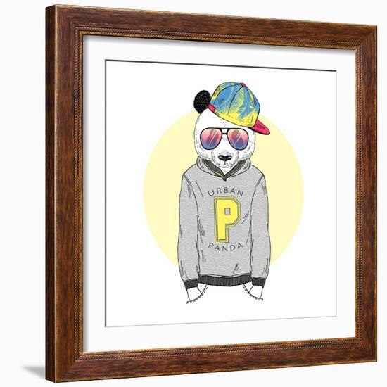 Panda Boy Dressed up in Hoodie with-Olga_Angelloz-Framed Art Print