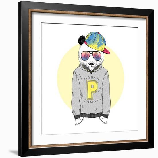 Panda Boy Dressed up in Hoodie with-Olga_Angelloz-Framed Art Print