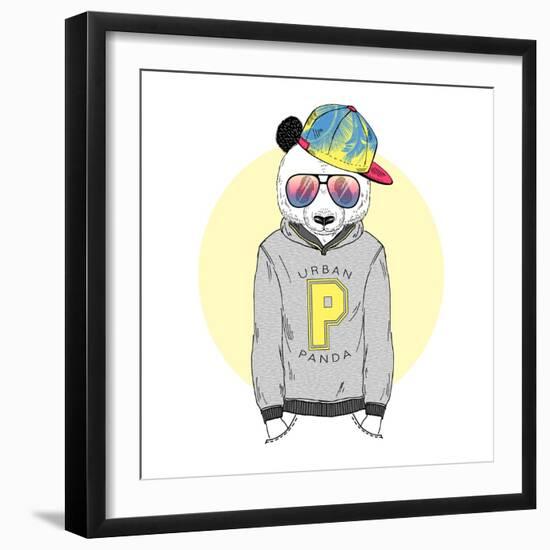 Panda Boy Dressed up in Hoodie with-Olga_Angelloz-Framed Art Print