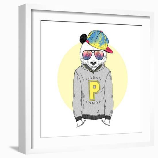 Panda Boy Dressed up in Hoodie with-Olga_Angelloz-Framed Art Print