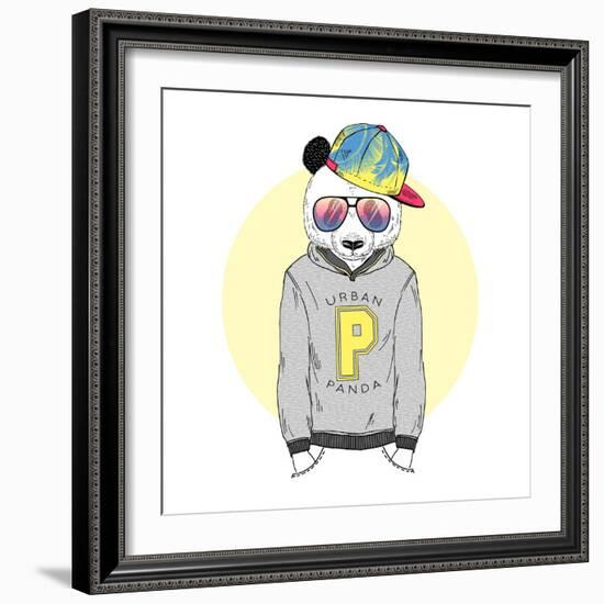 Panda Boy Dressed up in Hoodie with-Olga_Angelloz-Framed Art Print