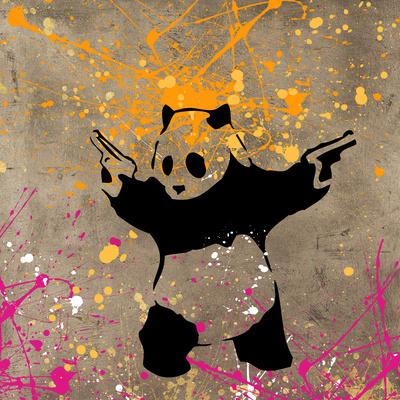 Banksy Panda With Guns Stick Em Up - Canvas Art