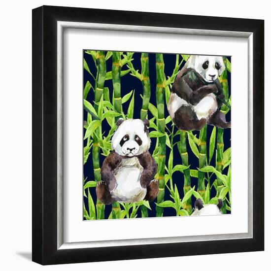 Pandas with Bamboo-tanycya-Framed Art Print