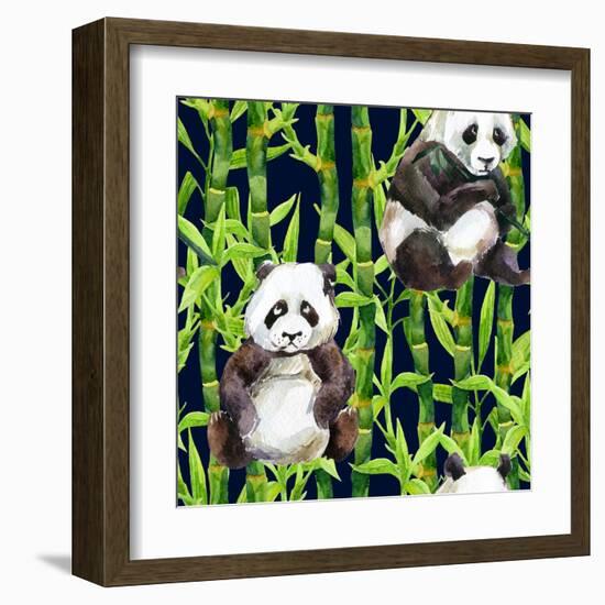 Pandas with Bamboo-tanycya-Framed Art Print