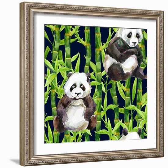 Pandas with Bamboo-tanycya-Framed Premium Giclee Print