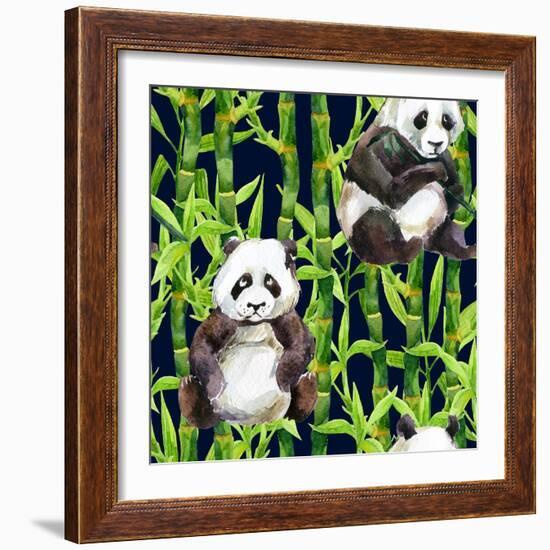 Pandas with Bamboo-tanycya-Framed Art Print