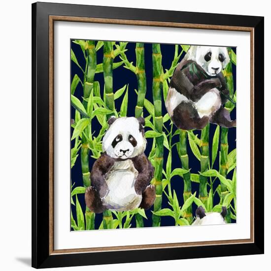 Pandas with Bamboo-tanycya-Framed Art Print