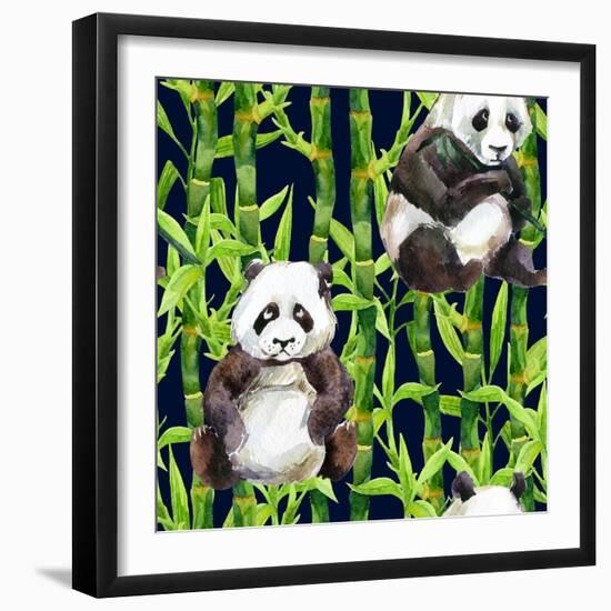 Pandas with Bamboo-tanycya-Framed Art Print