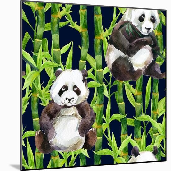 Pandas with Bamboo-tanycya-Mounted Art Print