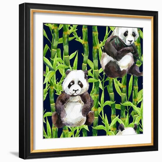 Pandas with Bamboo-tanycya-Framed Art Print