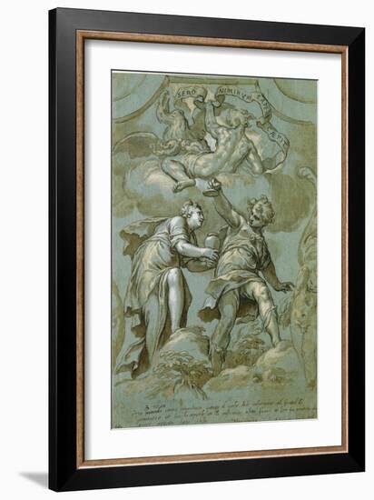 Pandora Offers the Box to Epimetheus-Paolo Farinati-Framed Giclee Print