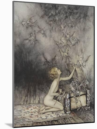 Pandora Opening a Box, From Which Flies Bats-Arthur Rackham-Mounted Giclee Print