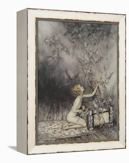 Pandora Opening a Box, From Which Flies Bats-Arthur Rackham-Framed Premier Image Canvas