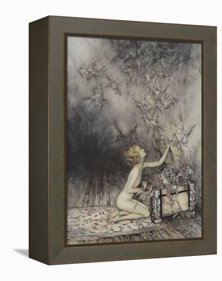 Pandora Opening a Box, From Which Flies Bats-Arthur Rackham-Framed Premier Image Canvas