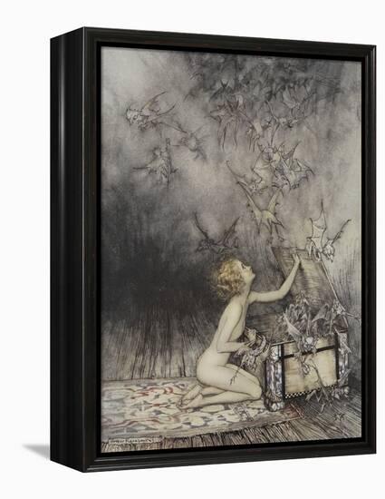 Pandora Opening a Box, From Which Flies Bats-Arthur Rackham-Framed Premier Image Canvas