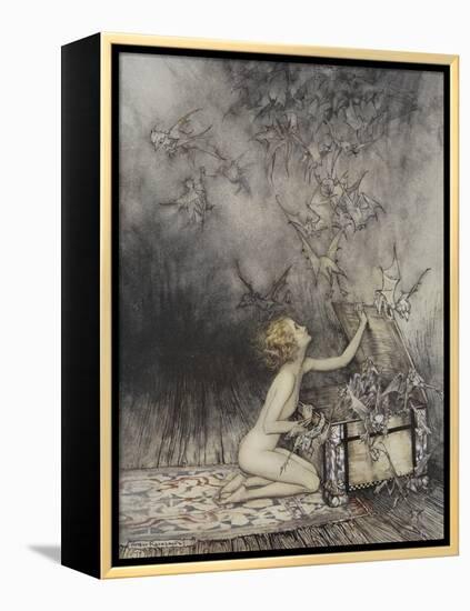 Pandora Opening a Box, From Which Flies Bats-Arthur Rackham-Framed Premier Image Canvas