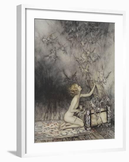 Pandora Opening a Box, From Which Flies Bats-Arthur Rackham-Framed Giclee Print