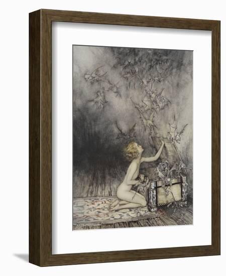 Pandora Opening a Box, From Which Flies Bats-Arthur Rackham-Framed Giclee Print