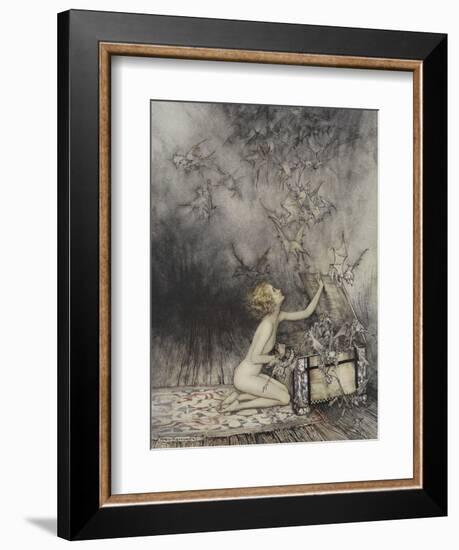 Pandora Opening a Box, From Which Flies Bats-Arthur Rackham-Framed Giclee Print