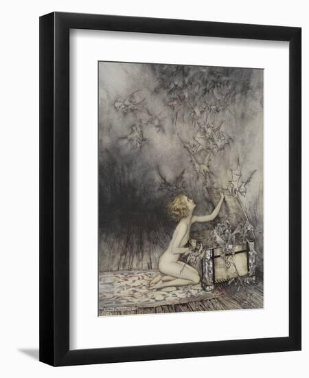 Pandora Opening a Box, From Which Flies Bats-Arthur Rackham-Framed Giclee Print