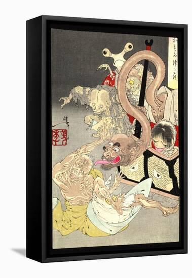 Pandora's Box: Omoi Tsuzura and Yokubari Obasan-Taiso Yoshitoshi-Framed Stretched Canvas