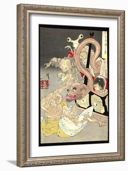 Pandora's Box: Omoi Tsuzura and Yokubari Obasan-Taiso Yoshitoshi-Framed Art Print