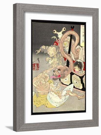 Pandora's Box: Omoi Tsuzura and Yokubari Obasan-Taiso Yoshitoshi-Framed Art Print