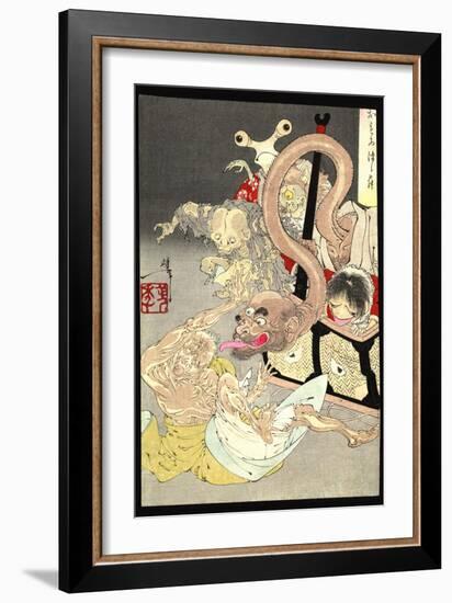 Pandora's Box: Omoi Tsuzura and Yokubari Obasan-Taiso Yoshitoshi-Framed Art Print