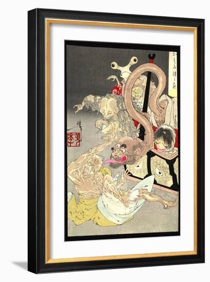 Pandora's Box: Omoi Tsuzura and Yokubari Obasan-Taiso Yoshitoshi-Framed Art Print