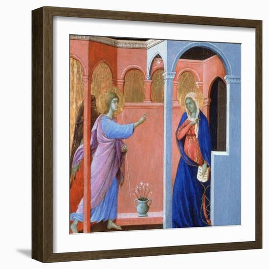 Panel from the Maestà Altarpiece: the Annunciation, 1311-Duccio di Buoninsegna-Framed Giclee Print