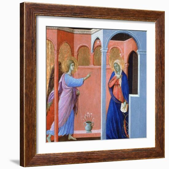 Panel from the Maestà Altarpiece: the Annunciation, 1311-Duccio di Buoninsegna-Framed Giclee Print